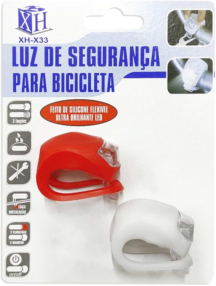Par de Luz de LED Sinalizador de Segurança Para Bicicleta Bike Branco e Vermelho Dianteiro e Traseiro Em Silicone Impermeável