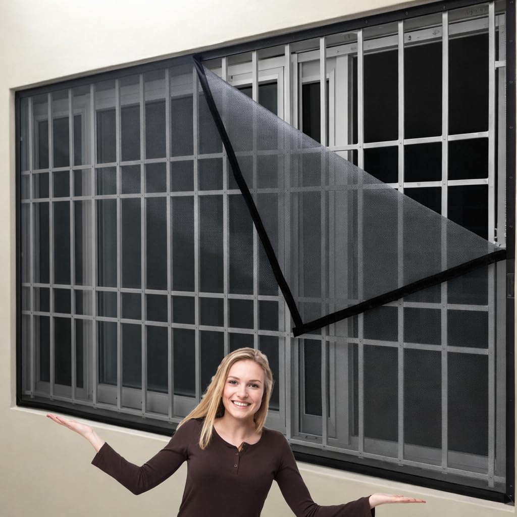 BLEMY Window Mosquito Net for Home with VelcroSize (3X4 FEET, 36X48 INCH, 90X120 CM) Black Color No Drill Easy Installation | Fine Mesh Polyester | Reusable|-image-20