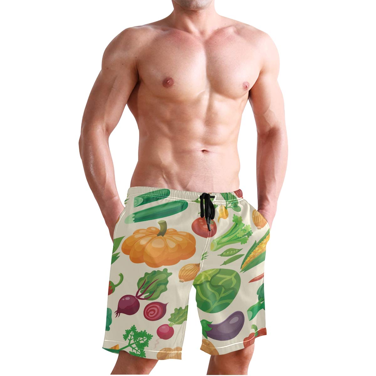 Mens Swim Trunks Vegetables Pumpkin 