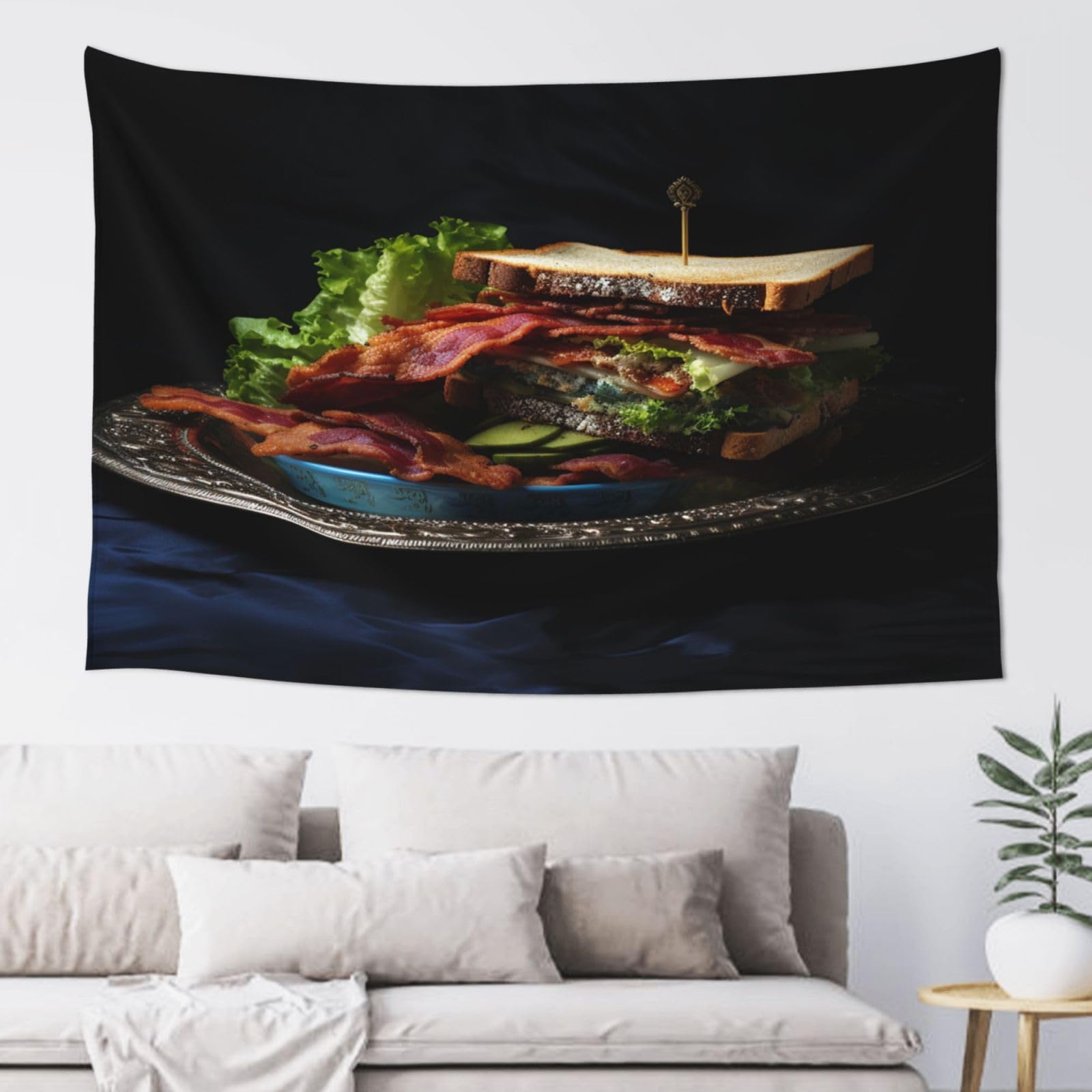 QMKFWT Sandwich Tapestry Aesthetic Wall Hanging Tapestries 60'' x 40'' Boho Tapestries Vertical Wall Art Decorative Funny Vintage Poster Flag Tapestry for Bedroom Living Room Decor