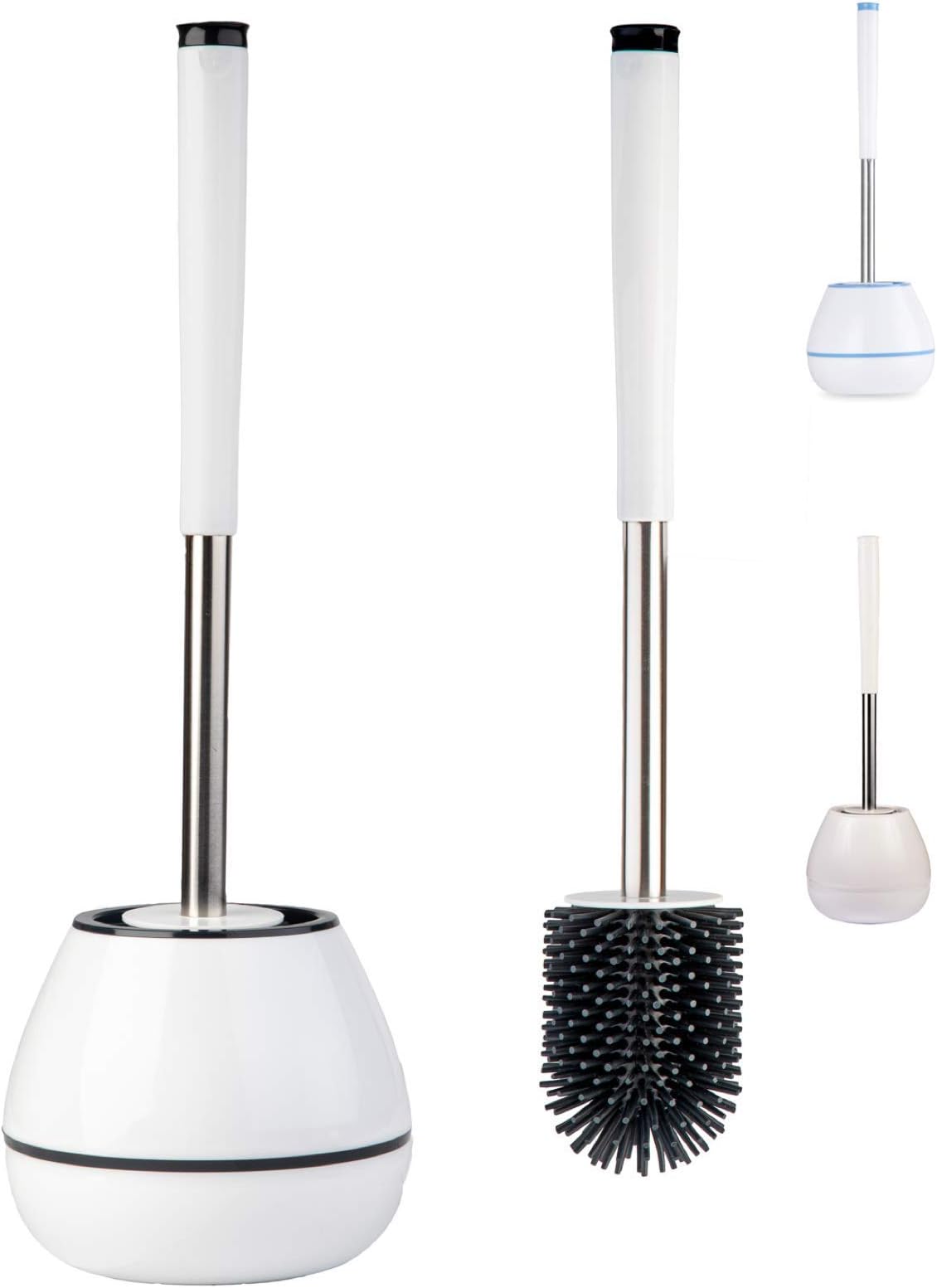 Toilet Brush With Holder (White and Black), Silicone Toilet Brush, Plastic Brush Holder, Steel and Plastic Handle, Set of Tweezers.