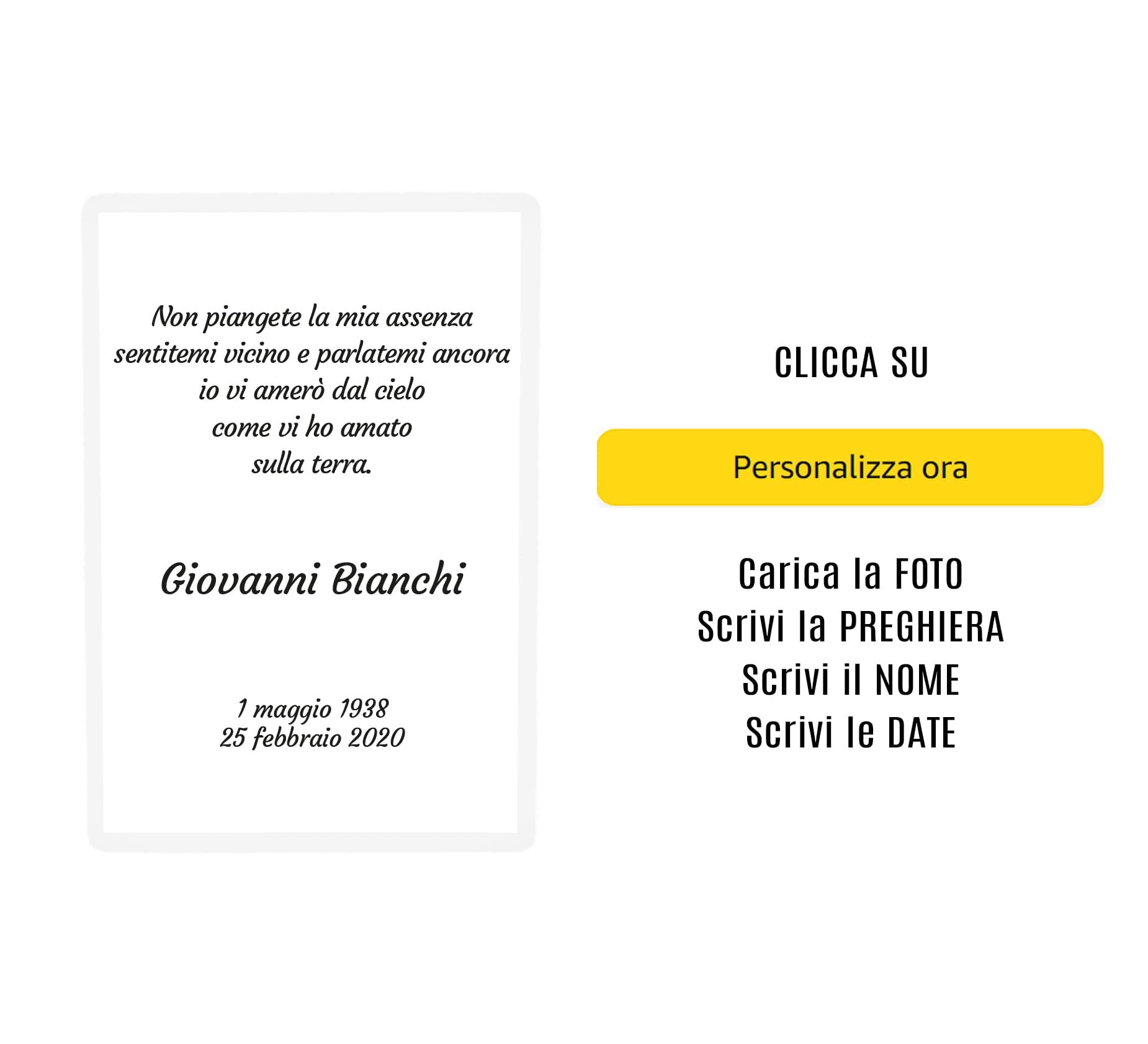 Ricordini funebri di lutto personalizzati | Pagelline defunti | Crea online | Set 25 pezzi con foto e preghiera | Plastificati | Ricordo di morte