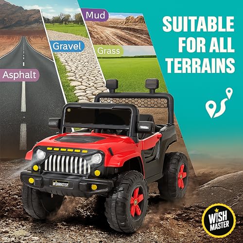 Image of Wishmaster Kids Electric Ride-On Jeep Car 12V Battery Powered Toy Vehicle with Big Wheels, LED Lights, Music System & Parental Remote - Off-Road Style for Boys & Girls