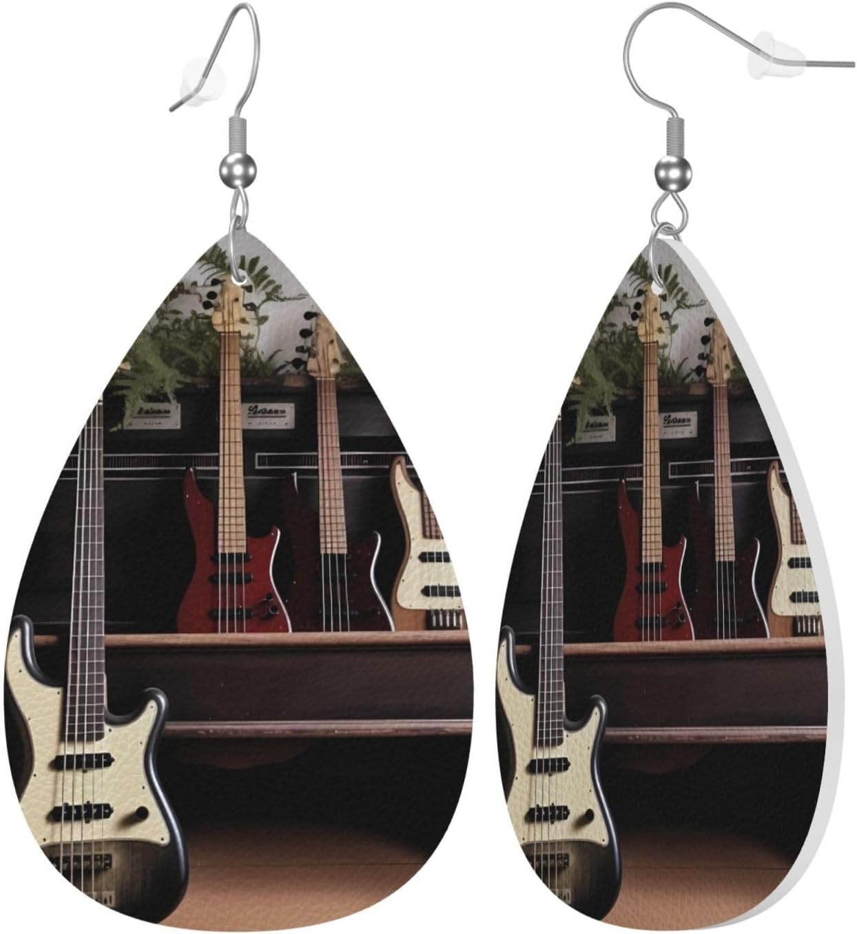 Guitar Bass Music Musical Instruments Leather Earrings Set for Women Boho Lightweight Unique Dangle Earrings Bohemian Earring Teardrop Drop Fashion Accessories Gifts for Casual Outfits Parties Daily Wear image 2