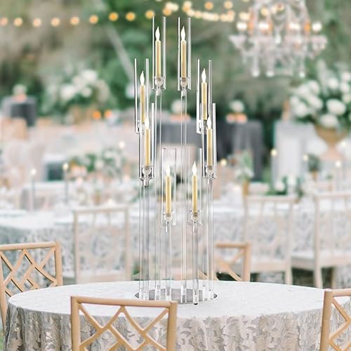 Miniatura 8 de 12 piezas de candelabros de acrílico de 8 brazos para centro de mesa de fiesta, centro de mesa transparente de candelabro para boda, portavelas de