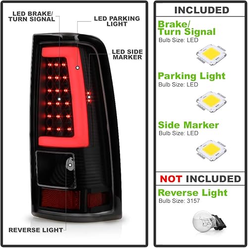 Miniatura 2 de ACANII - Carcasa con micas para luces traseras, color negro ahumado, con luces LED, para Chevy Silverado 1500, 2500 y 3500 modelos 2003-2006 (1 par).