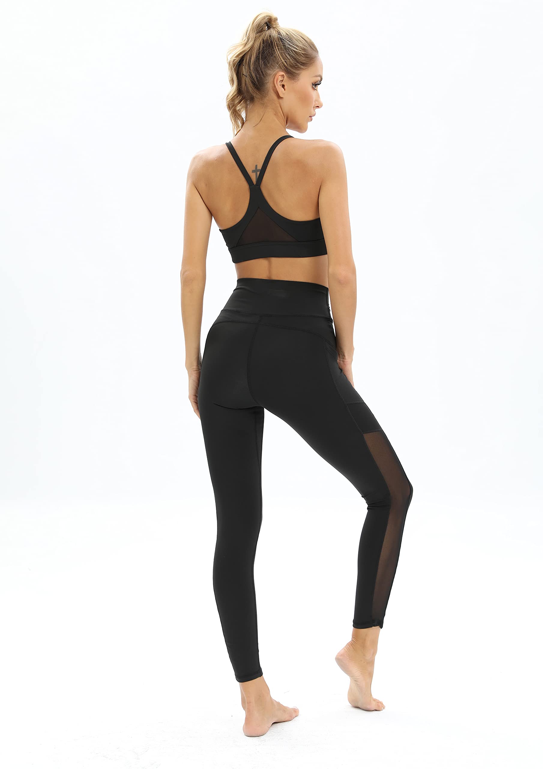 Leggings da Allenamento in Rete da Donna con Tasche Laterali Allenamento per Il Controllo della Pancia Leggings da Corsa Pantaloni da Yoga a Vita Alta