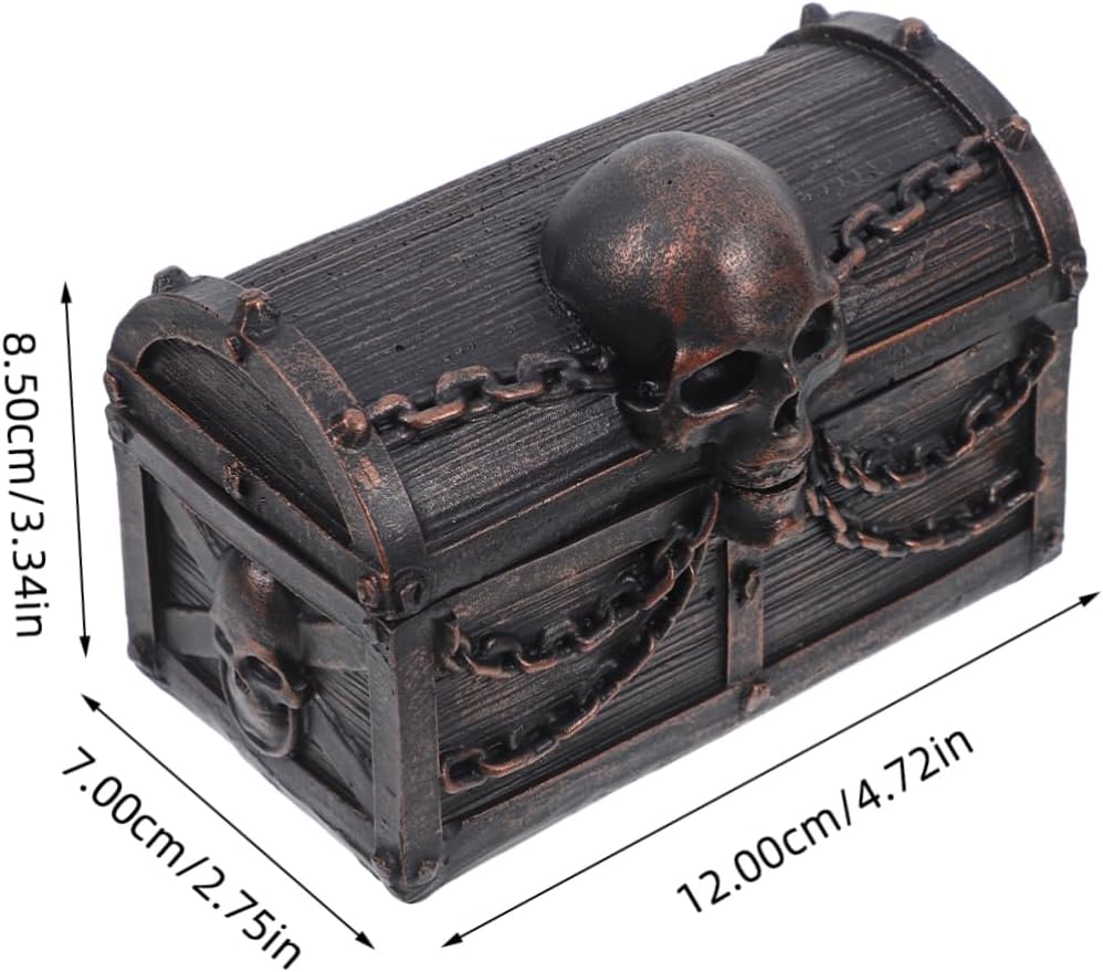 Holibanna Skull Treasure Chest Jewelry Box Retro Resin Storage Organizer for Keepsake Small Items Halloween Desktop Decoration and Stylish Desk Accessory for Home or Office Decor