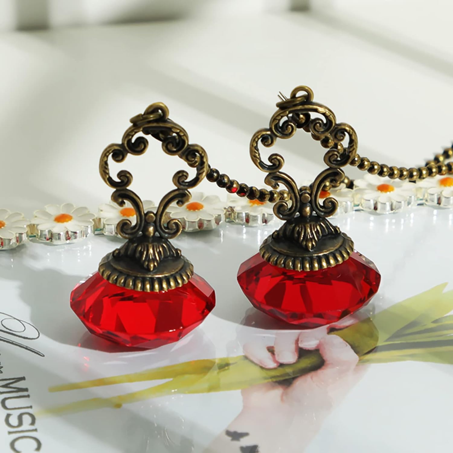 2pcs Red Crystal Fan Pull Diamond Drop Vintage Pull Chain Ceiling Pull Chain Extender with Connector