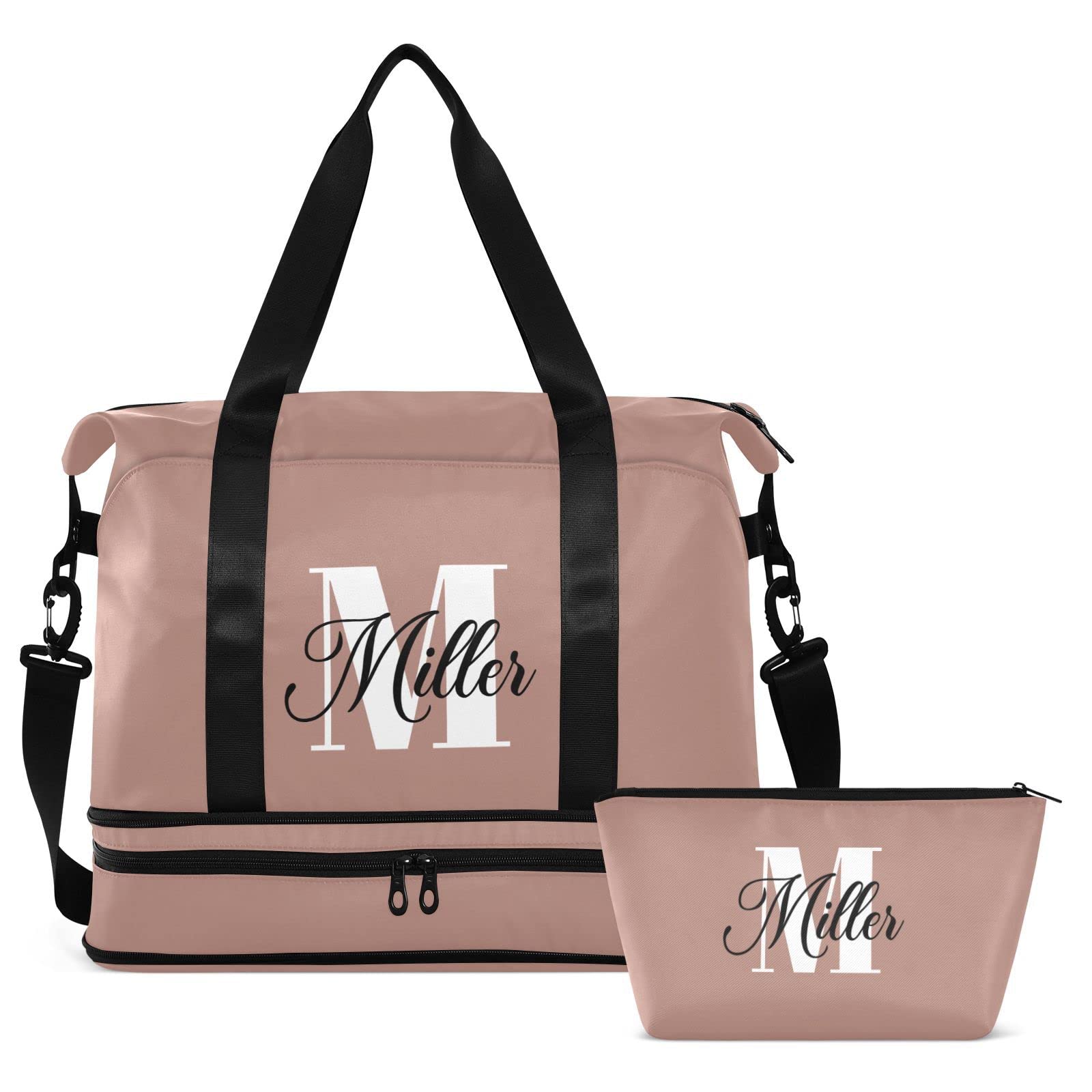 Rose Gold Custom Travel Duffel Bag for Women Men Gym Bag with Shoe Compartment Wet Pocket Personalized Carry On Weekender Overnight Bags for Travel Gym Yoga School