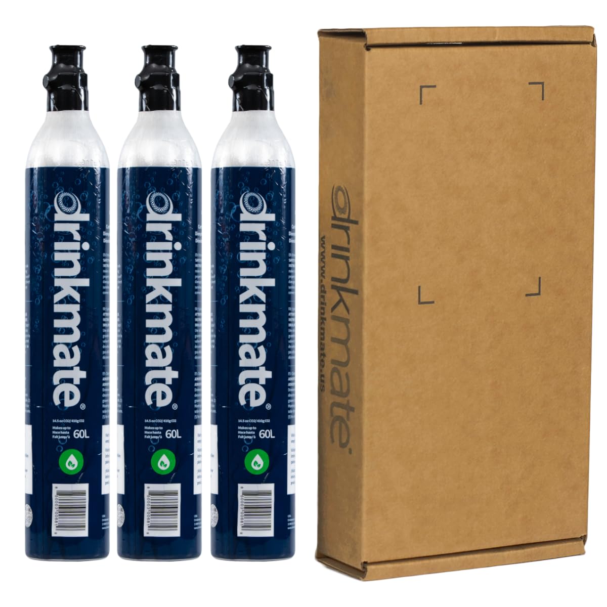 Drinkmate Threaded 60L CO2 Exchange Carbonation Cylinders with Refill Exchange Box, Compatible w/SodaStream (Screw-In), Aarke, Ninja Thirsti, 14.5 Oz, Cartridge Gas Canister Refill (Set of 3)