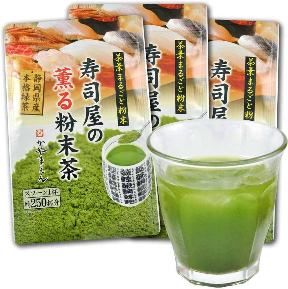 Amazon 静岡産 寿司屋の 粉末茶 煎茶 100g お寿司の お茶 粉茶 粉末緑茶 玄米微量入 250 350杯分 かやまえん 日本茶 通販