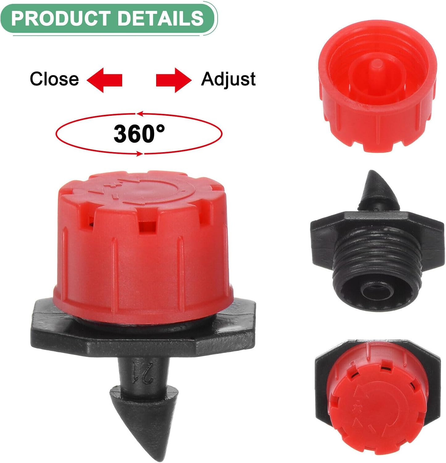 Home and Garden Parts 200Pcs Adjustable Irrigation Dripper 1/4 Emitter Garden Watering System Red #CN/251024/03723