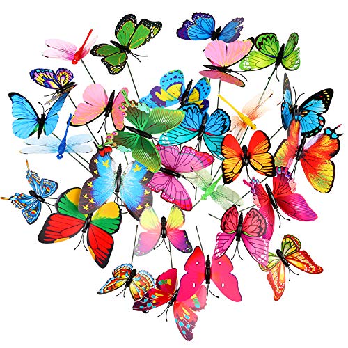 Gwhole 28 Pcs Butterfly Stakes And Dragonfly Stakes Set, Garden Ornaments Waterproof Garden Decorations For Outdoor Patio Yard #TOP10