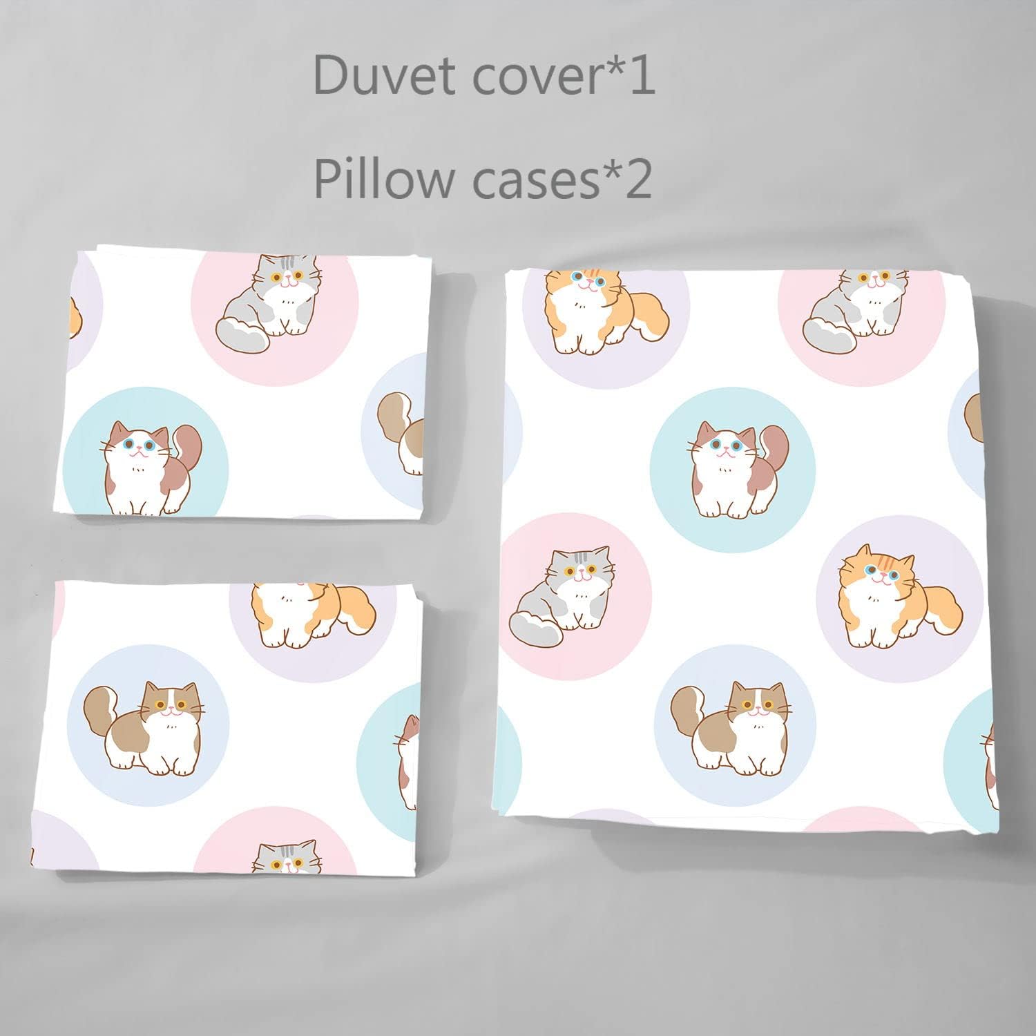 Kawaii Cat Duvet Cover Set Lovely Kitten White Print Printed Bedding Set with 2 Pillowcases for Boys Girls Teens Children Bedroom All Season,NO Comforter(Cat White Twin)