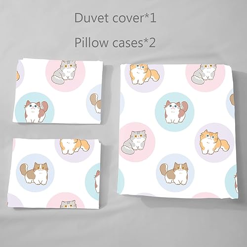 Miniatura 4 de Juego de funda de edredón Kawaii con estampado de gatito blanco con 2 fundas de almohada para niños, niñas, adolescentes, niños, dormitorio, para