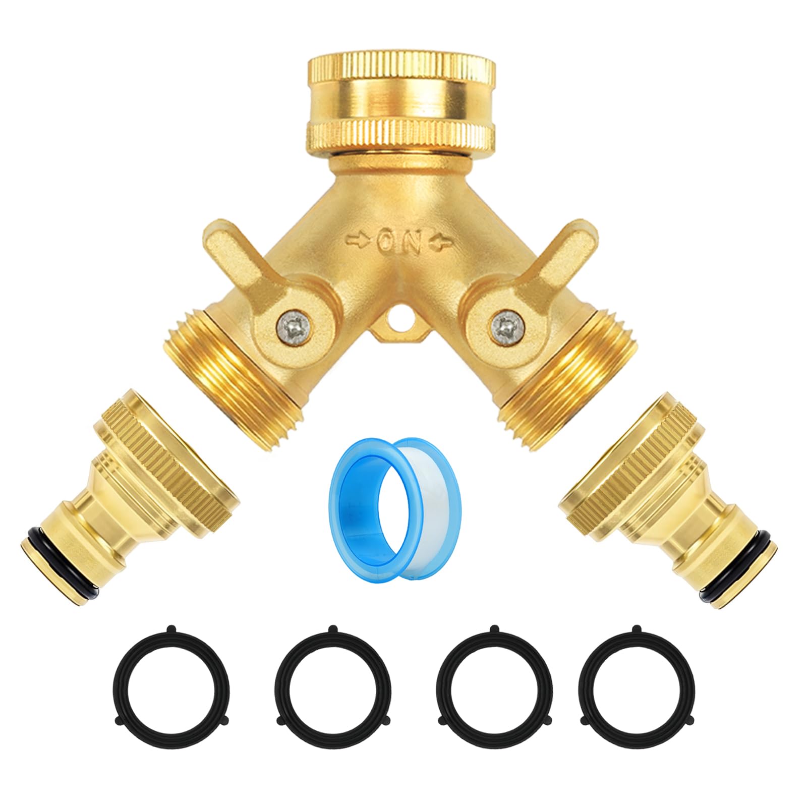 Hose Splitter 2 Way, Garden Tap Splitter 2 Way, Hose Pipe Connector with Quick Individual On/Off, Outdoor Water Tap Fitting 3/4" Brass Double Outlet Garden Taps with 2 Quick Connectors โ image 1