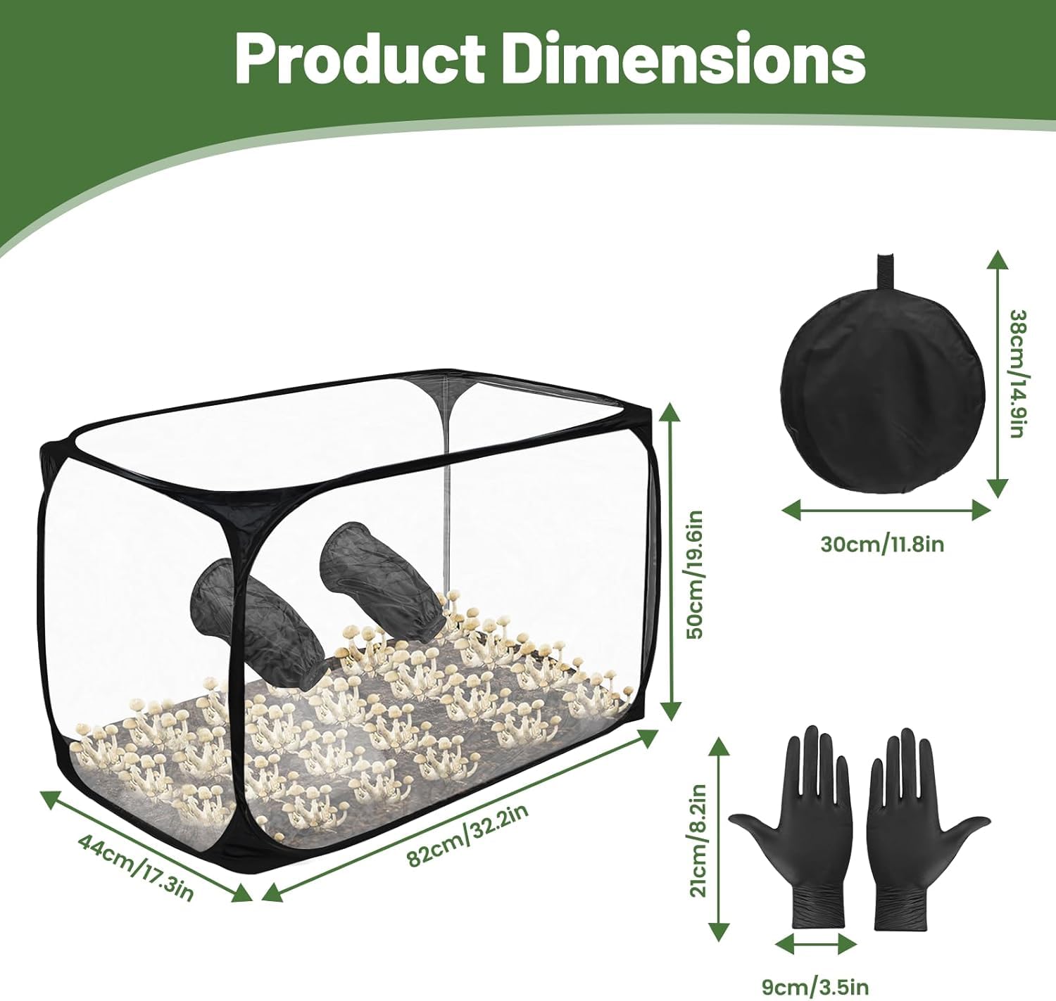 Airbox per la coltivazione di funghi, pieghevole, trasparente, kit per la coltivazione di funghi, scatola con guanti, borsa portatile per la coltivazione di funghi, per scienziati di micologia e spore