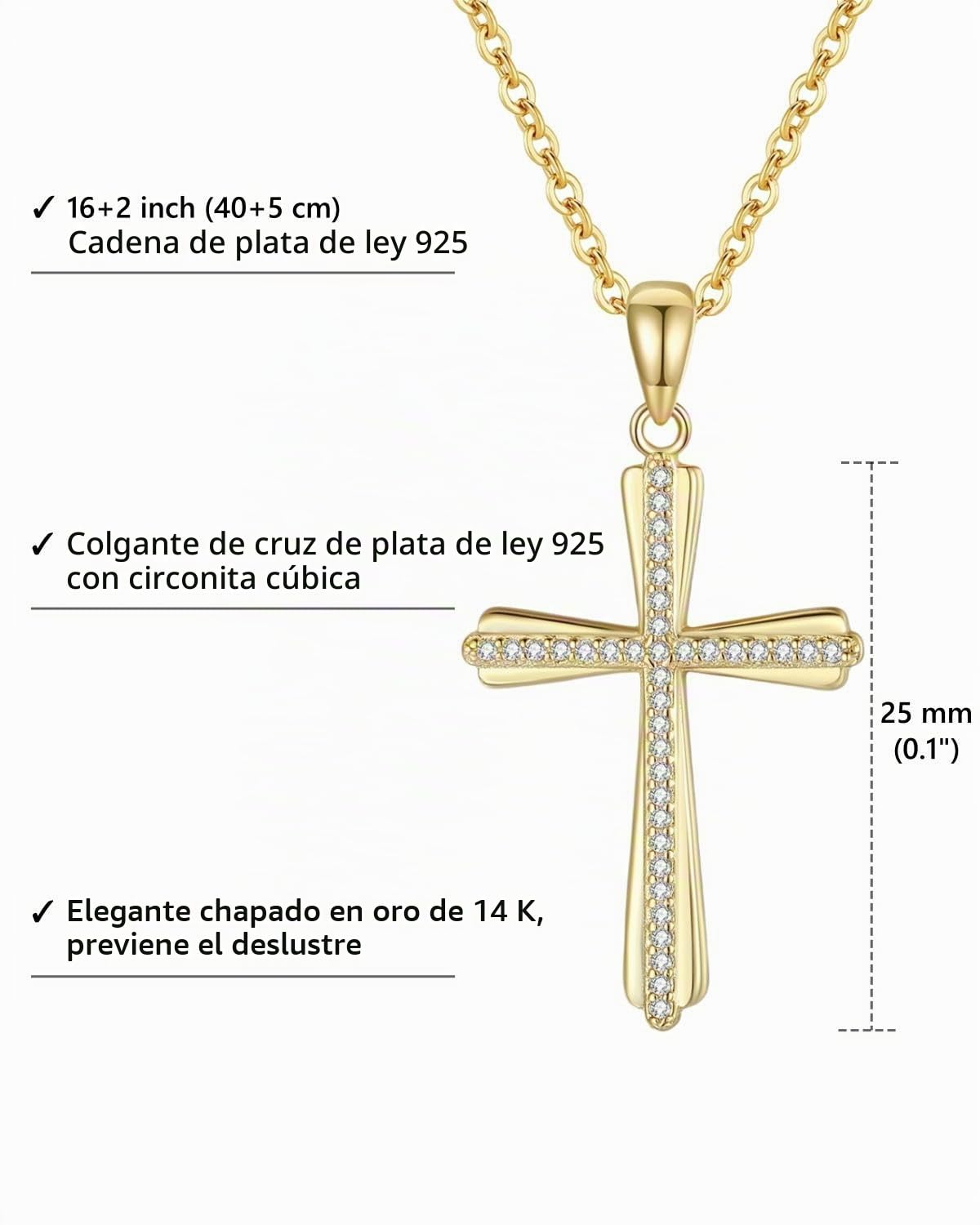 GAVU Collar con Colgante Cruz de Plata con Pequeños Diamantes para Mujer