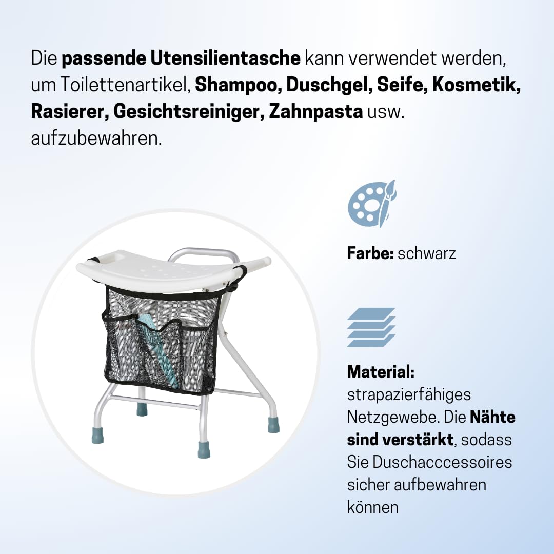 Duschhocker, höhenverstellbar, rutschfest, abfließend, Sitzfläche gewölbt, für Dusche und Badewanne, weiß (12623)