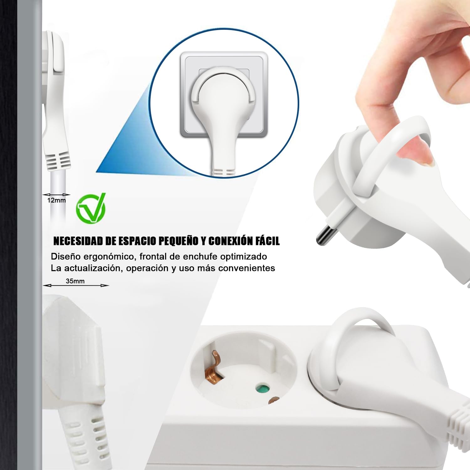 EXTRASTAR Regleta Enchufe con 4 Tomas, Alargador Enchufe con Interruptor, 3 m, para El Hogar, La Oficina y Los Viajes, 3680W, 3G*1.5mm², Blanco, 1pc — view 5