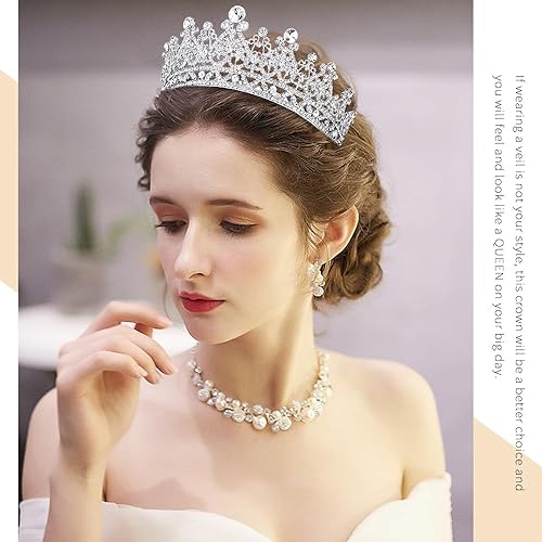 Miniatura 4 de TOBATOBA Tiaras y coronas de cristal para mujeres y niñas, tiara de princesa con diamantes de imitación, corona de reina real, tiaras de boda para