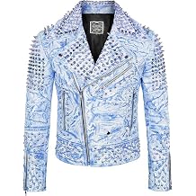 Mens Motorcycle Genuine Leather Spiked Rock Punk Gothic Jacket