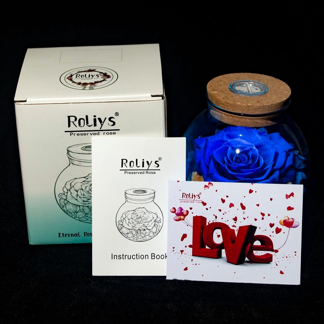 Preserved Real Roses with Colorful Mood Light Wishing Bottle, Eternal Rose,Never Withered Flowers, Table Decor,Christmas Anniversary Valentine's, Blue 4.3inch, 1pcs - Image 3