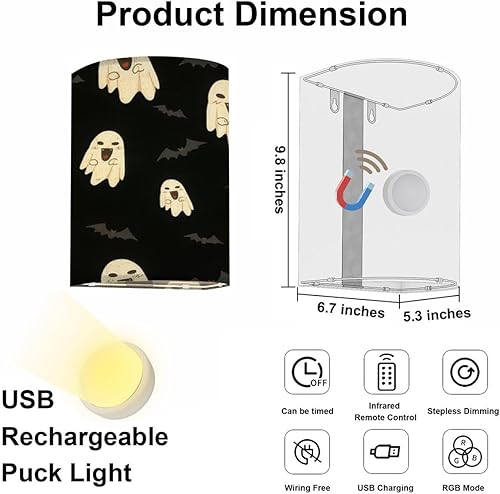 Miniatura 2 de AURFIAIUOP Juego de dos apliques recargables con patrón sin costuras Simbol minmal Halloween para fondo de brillo ajustable, lámparas de pared de
