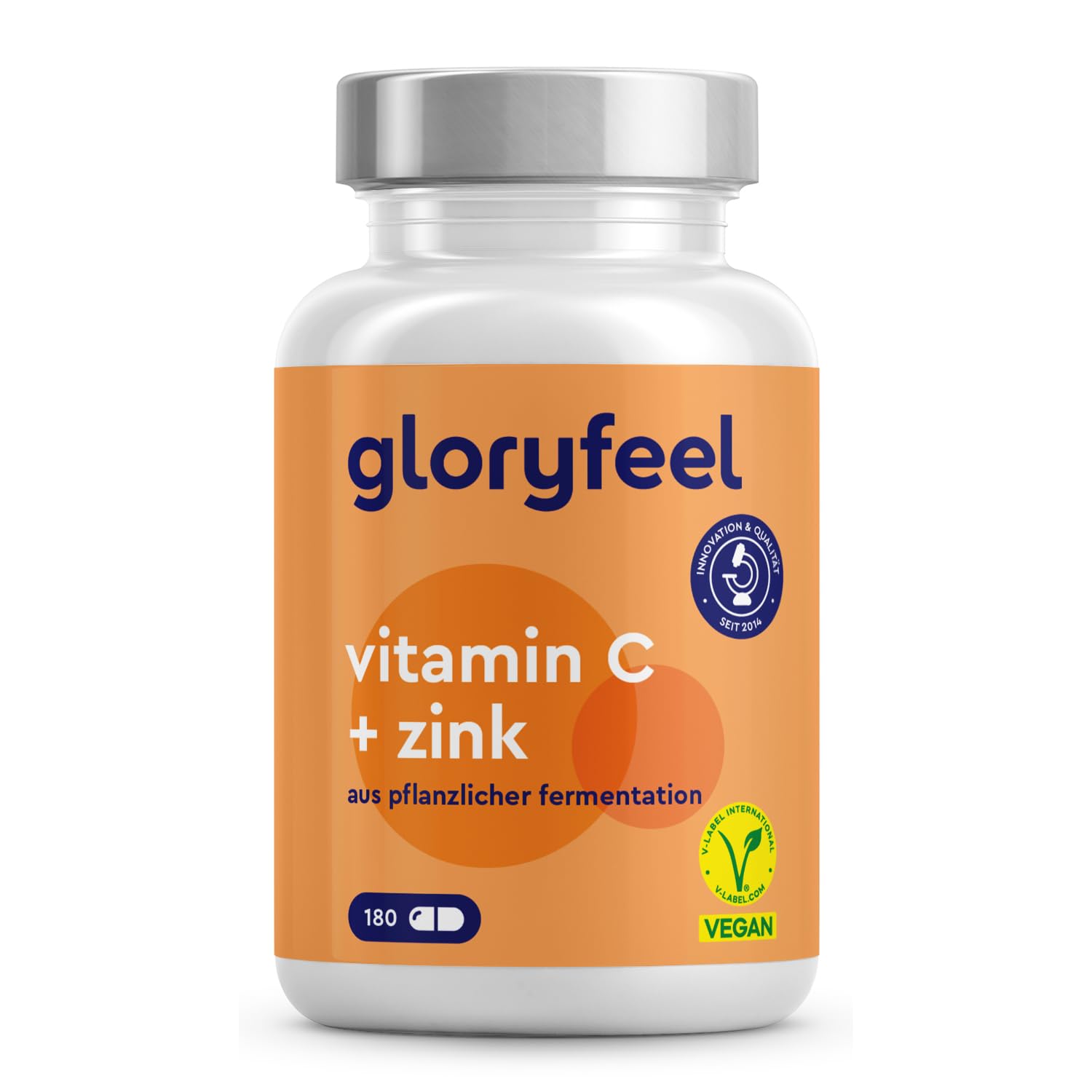 gloryfeel Vitamin C Hochdosiert 1000mg + Zink 20mg - 180 Kapseln - Pflanzlich fermentiert & gepuffert