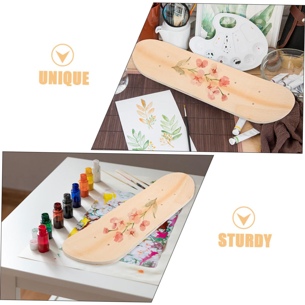 Supvox 2er Set Blanko Skateboard Deck Holz DIY Zum Bemalen Basteln | Unbehandeltes Holzdeck, DIY Malprojekt, Wanddeko, Kreativset für Kinder und Künstler