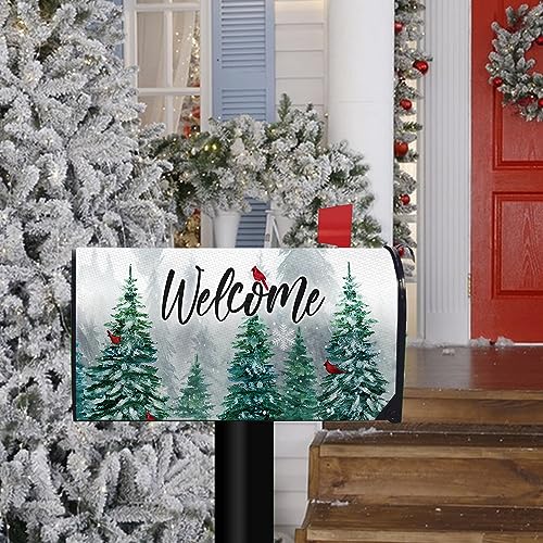 Image of Winter Welcome Pine Tree Fabric Welcome Mailbox Cover Magnetic
