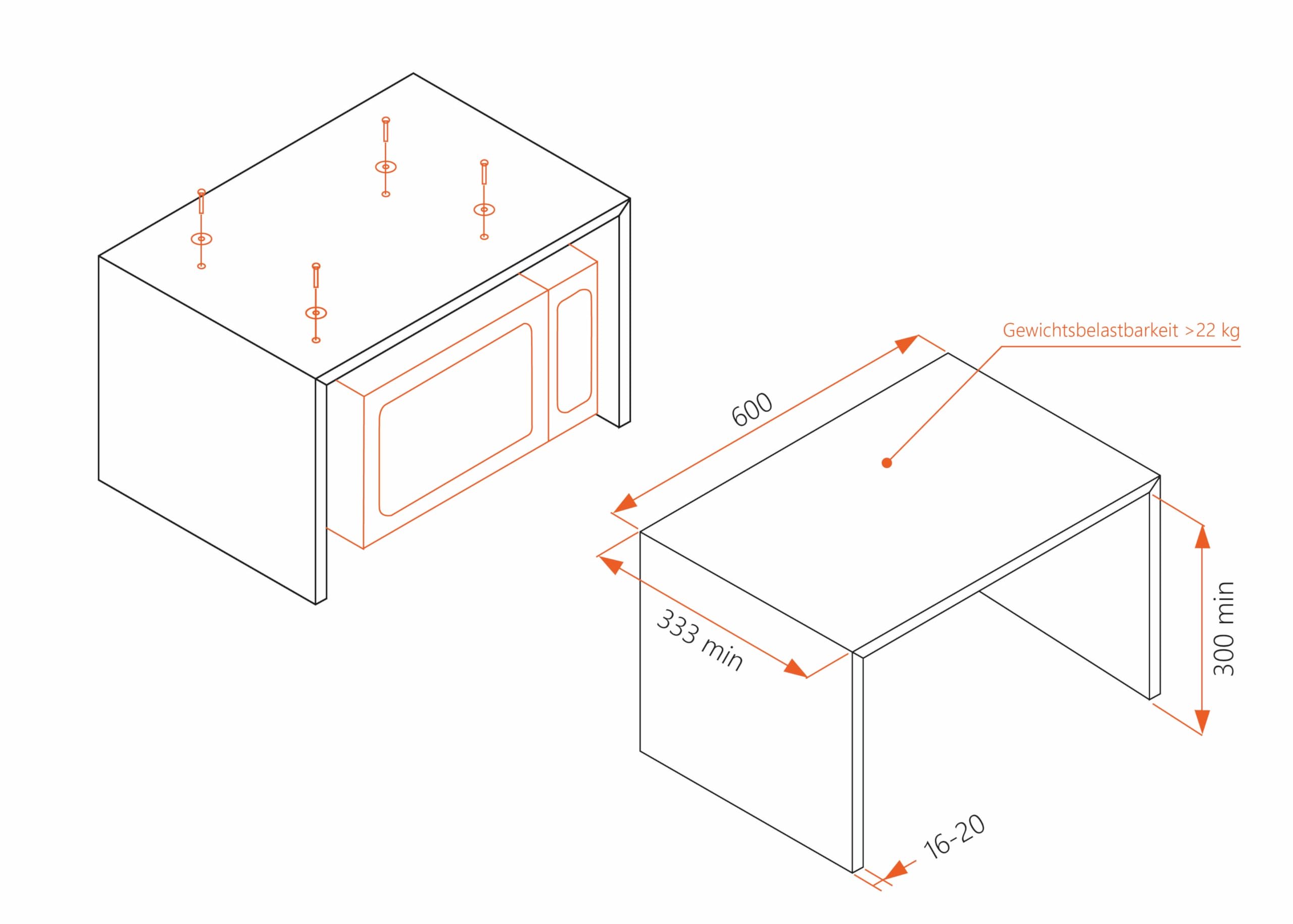 Silva Homeline MW-U 25.4 – Unterbau-Mikrowelle 700 W, 17 L Garraum, 6 Leistungsstufen inkl. Auftauen, 30-Minuten-Timer, akustisches Endsignal, Glasdrehteller 24,5 cm, inkl. Unterbau-Montagematerial –