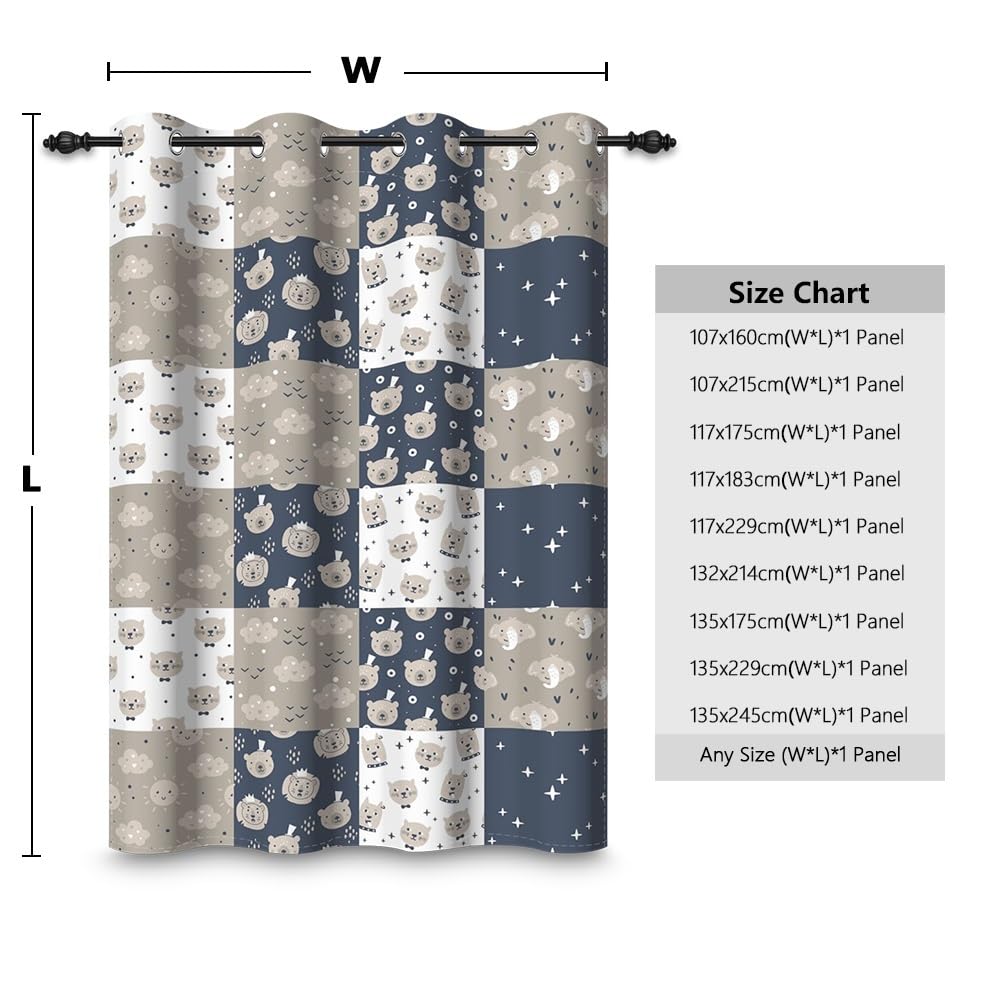 135x229cm Rideau à œillets Motif Animaux Dessin animé pour Chambre d'enfant Ours Éléphant Ciel Mignon Rideaux occultants pour Salle de Jeux bébé séparateur de pièce,1 Panneau Simple