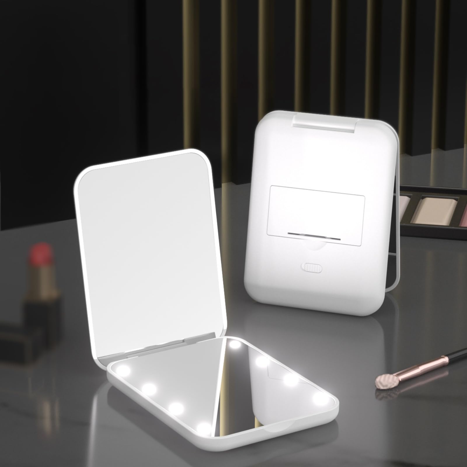 Amazon.co.jp: コンパクトミラー ミニポータブル LED 化粧鏡 8 ライト