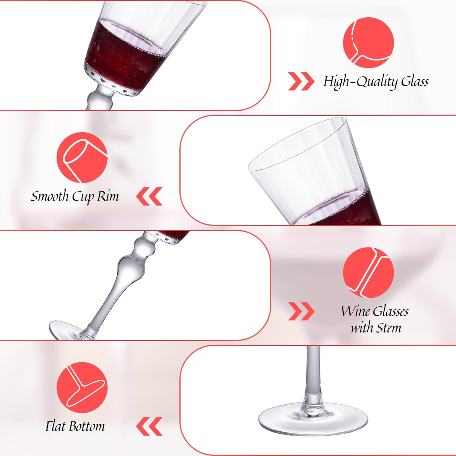 KAMMAK Wine Glasses Set of 2, 11.16 oz Hand Blown Crystal Bordeaux Wine Glasses, Thin Rim & Long Stem, Perfect for Red & White, Daily Use, Wedding or Birthday Gift with Gift Box, Flat Double Pearls - Image 2