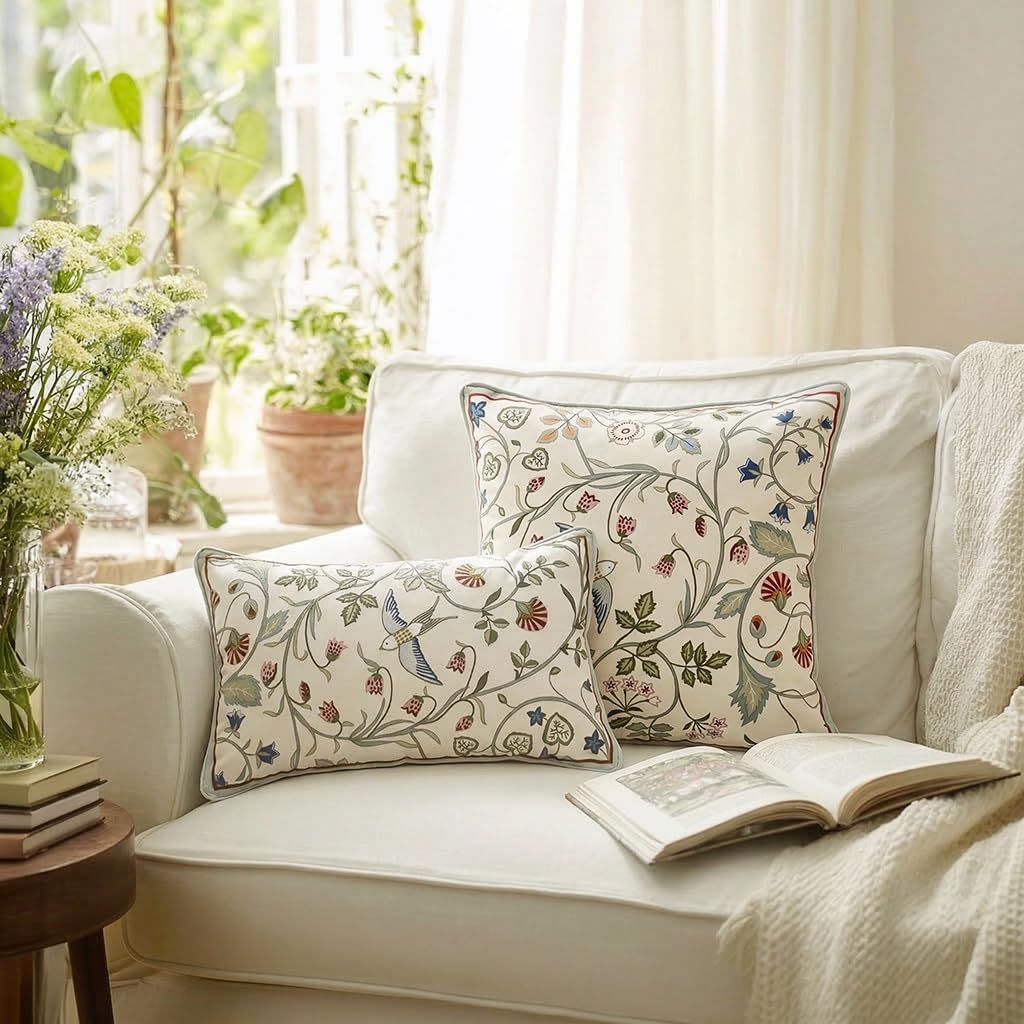 bilin gaier Designer French Floral Velvet 12X20 White Pillow Cover for Couch Set of 2,Soft and Wrinkle-Free Body Pillow Cases with Zipper,Lumbar Throw Pillow Cover Home Decor Sofa Bedroom Living Room