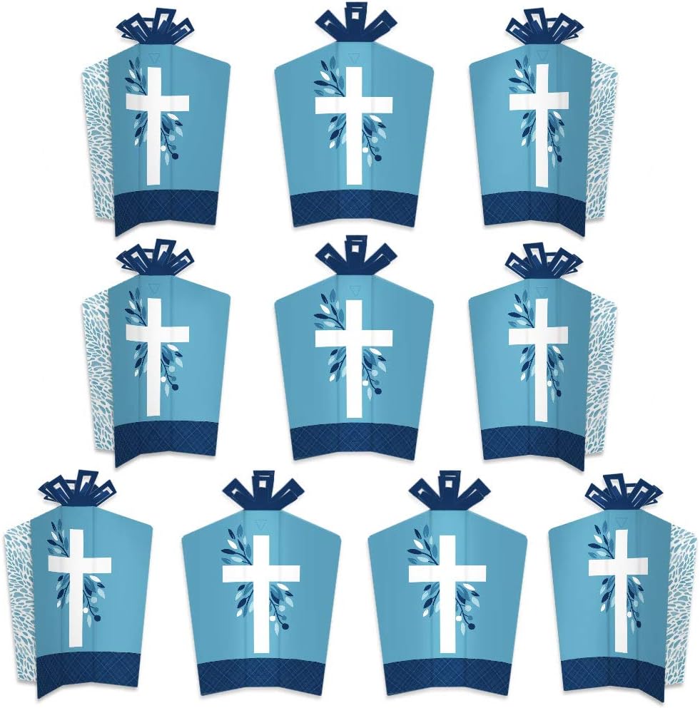 Big Dot of Happiness Cruz azul elegante - Decoraciones de mesa - Centros de mesa plegables para fiestas religiosas para niños, 10 unidades