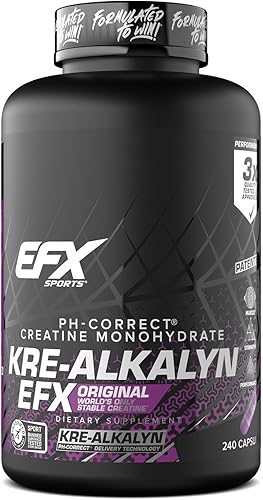 EFX Sports Kre-Alkalyn | Monohidrato de creatina PH-Correct | Fórmula patentada múltiple, gana fuerza, desarrolla músculo y mejora el rendimiento,