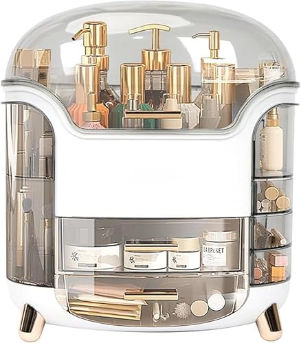 Nozuma 化粧品収納ボックス 大容量 グリーン 幅 30× 奥行 20× 高さ 34cm 蓋付き透明引き出し付き 防水防塵仕切り設計 おしゃれかわいい メイクボックスコスメボックス 誕生日クリスマスバレンタインプレゼント最適