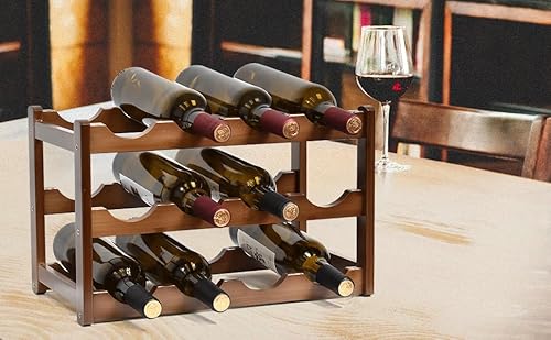 IWTTWY Wine Rack, 3 Tier Free Standing 12 Bottles Wines Storage, Natural Wooden Wine Bottle Holder Water Bottle Storage for Cupboard Home Kitchen Pantry Wine Cellar(L43x W23.5x H25cm) - Image 6