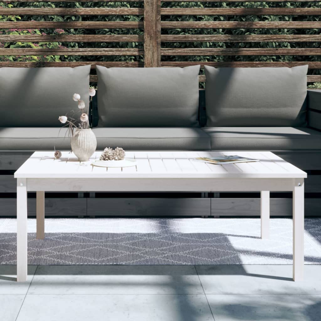 Stół ogrodowy biały 121 x 82,5 x 45 cm lite drewno sosnowe | Stabilny blat stołu, stabilna rama drewniana, łatwy montaż, do ogrodu i na taras