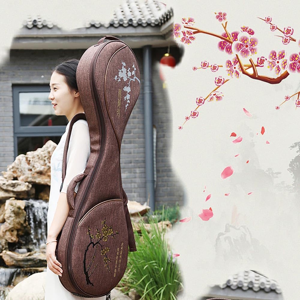 Borsa per liuto cinese Pipa Bag in tessuto Oxford borsa a tracolla in stile cinese Pipa zaino con motivo fiore di prugna custodia per liuto per strumento liuto (caffè)