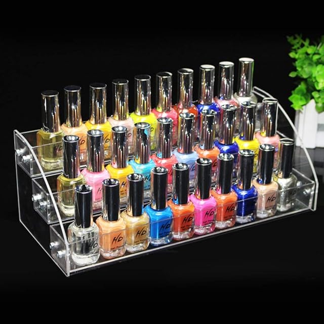 Zerone Acrylic Nail Polish Makeup Organiser Stand Rack, Desk Top Display Cosmetic Make up Organiser Storage Container, Also Suit for Lipsticks, Perfume, Even Drawing Paints Bottles (Three Layers)