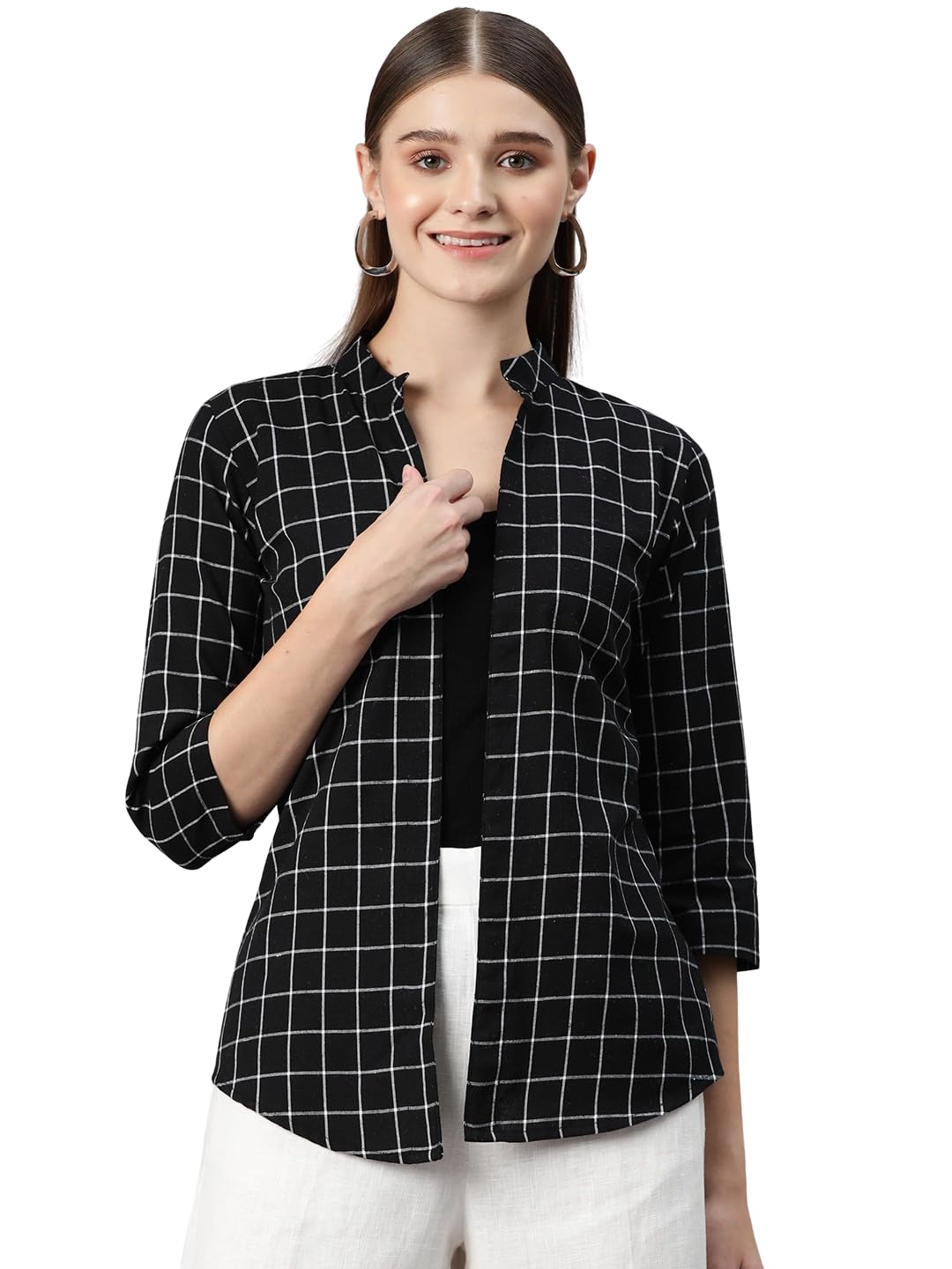 cottinfab Black Checked Open Front Pure Cotton Shrug-picture-11