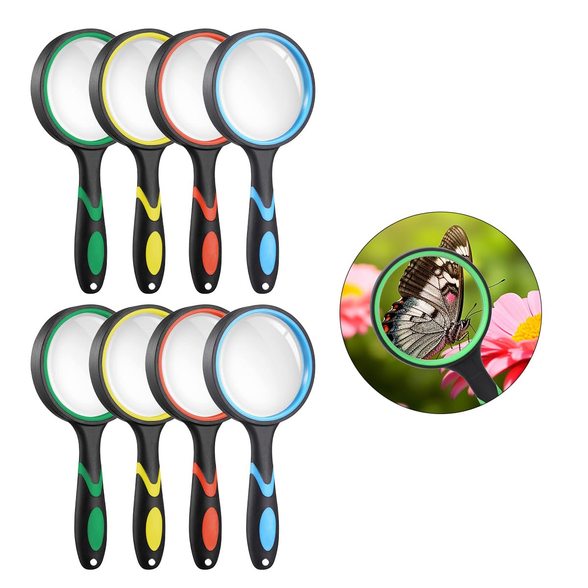 8 Pezzi Lente Ingrandimento 10X, TIE-DailyNec 75 mm Lente D'ingrandimento da Lettura Portatile per la Lettura di Libri, Insetti, Osservazione per Hobby
