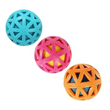Petlicious & More Cute Customized Interactive Fetch Squeaky Rubber Ball Dog Toys (Colour and Design May Vary) - Pack of 3
