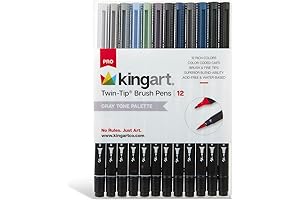 KINGART Watercolor Brush Markers, PRO Twin-Tip 445 Series Brush Pen Art Markers, GRAYSCALE Collection