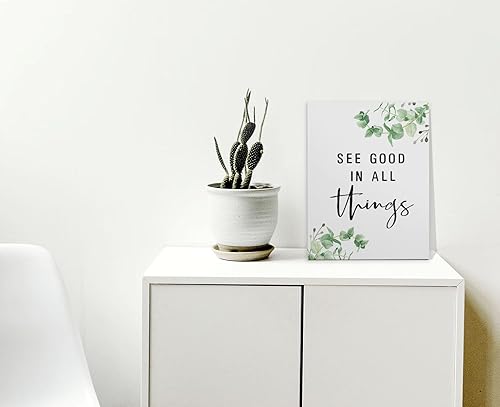 Miniatura 5 de Lienzo enmarcado con citas inspiradoras, See Good In All Things, decoración de pared de 11 x 14 pulgadas, cita motivacional, hojas de eucalipto,