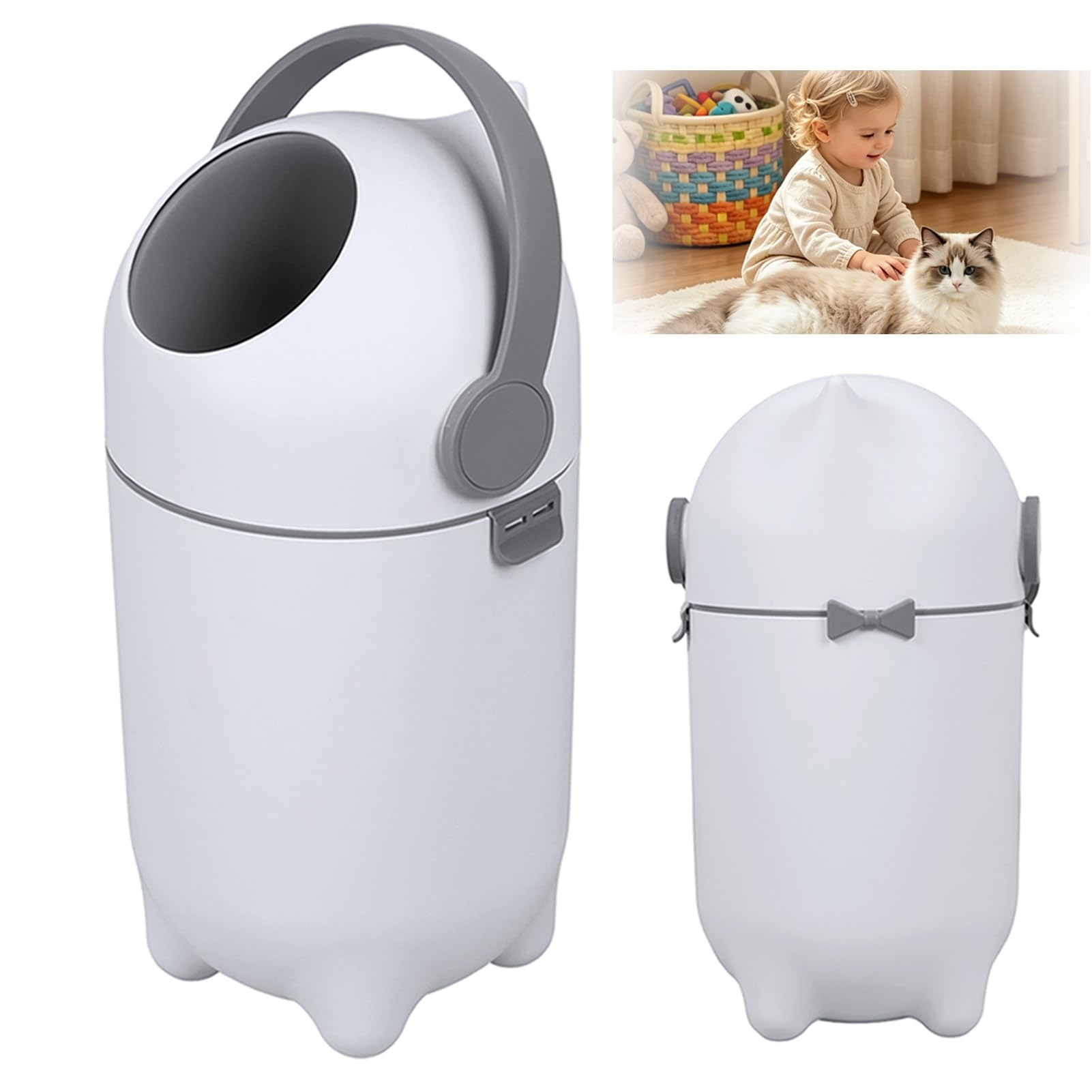 SaftSpzre Nappy Bin, Large Capacity Seal Odorless Diaper Bin, Portable Plastic Sanitary – No Costly Refills, Use Any Bag, For Baby Diaper Disposal In Bedroom, Bathroom & Living Room White